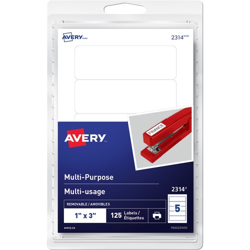 Avery White Removable All-Purpose Labels (1" x 3") - 125 labels (5 labels each) - Image 1